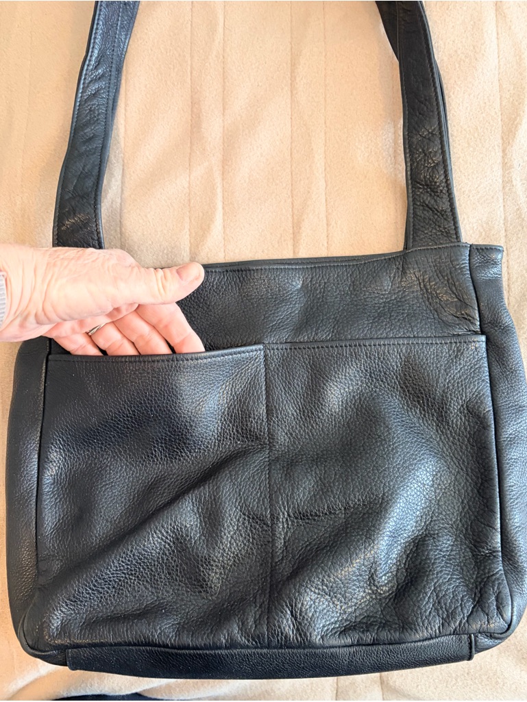 Libaire Everyday Black Leather Shoulder Tote. Vintage Bag